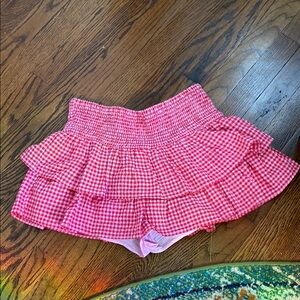 Pink Gingham Ruffle Skort